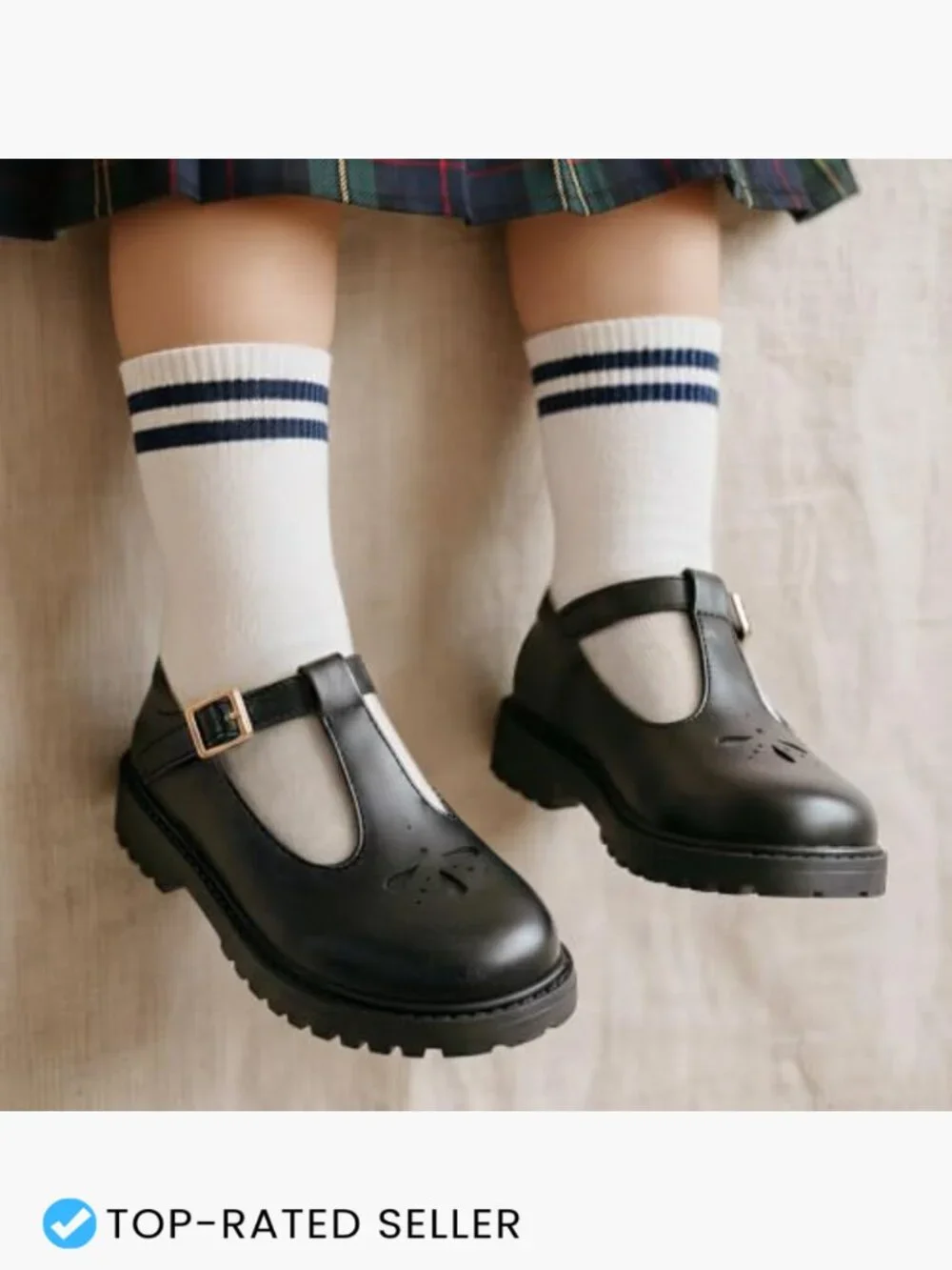 Girls T-Strap Buckle Platform Flats Classic Mary Jane Uniform School Shoes